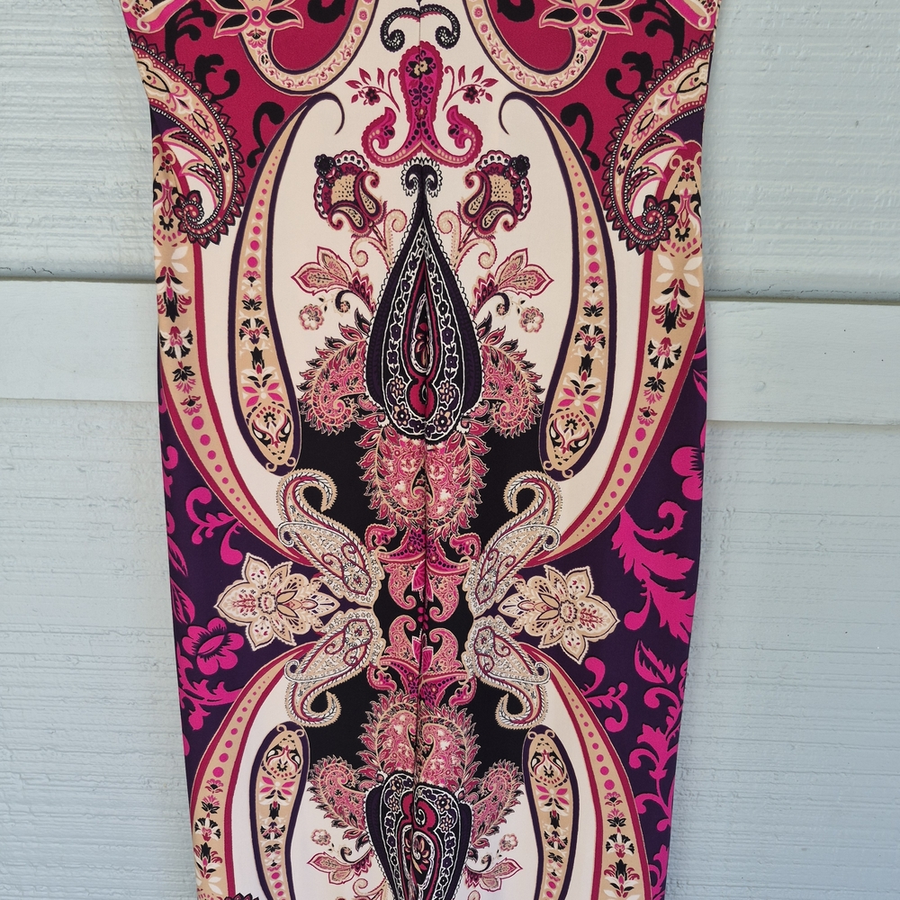 VENUS Halter Maxi Dress in Pink and Black Artsy Print Large Flowy Breezy Boho - Picture 4 of 7